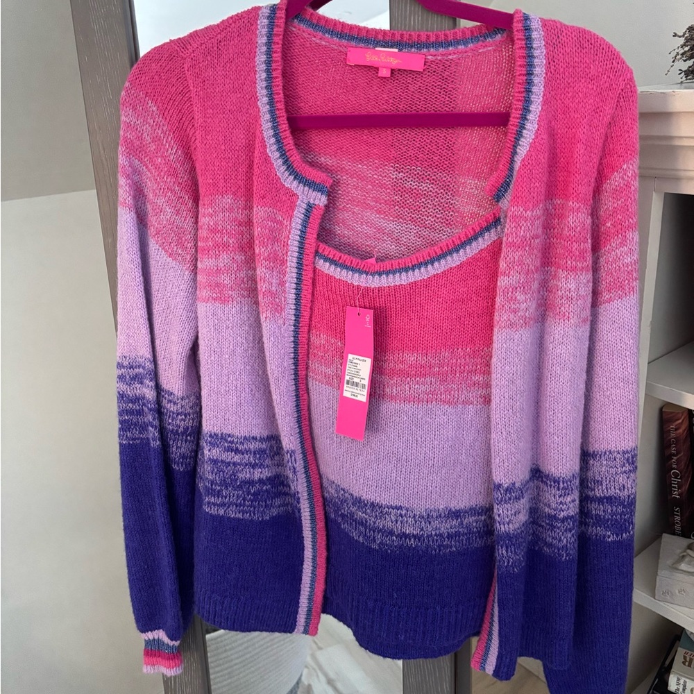 Lilly Pulitzer Pink to Purple Ombre Cardigan & Tank Set